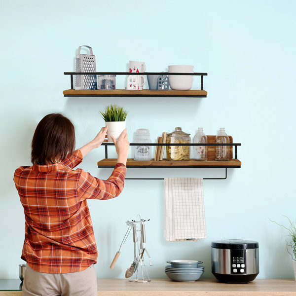 17 Stories Drayvin 2 Piece Fir Solid Wood Floating Shelf with Hooks